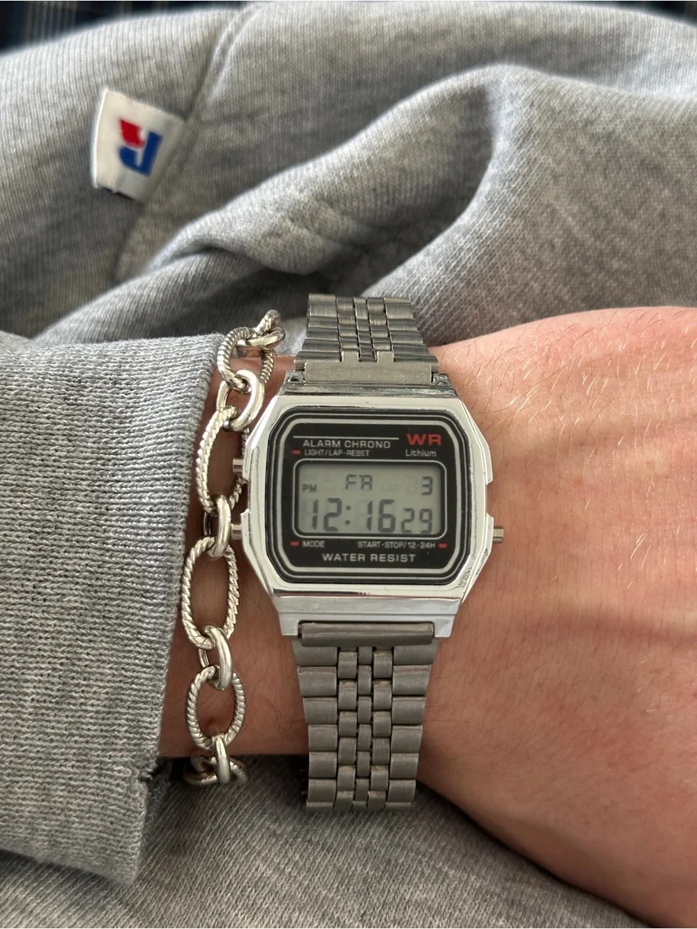 Stainless Steel Digital Alarm Chrono Watch - Silver